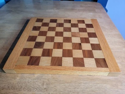 Vintage Handmade Heavy 2 Tone WOOD Inlay Primitive 21" Framed Checkerboard Chess - Image 1 of 4