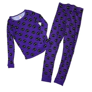 Feiern Halloween lila schwarze Katzen Nachtwäsche Strick Pyjama Set 8 gruselig Spaß - Bild 1 von 12