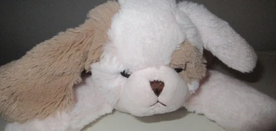 Bearington Baby Plush Pink Tan Bow Puppy Dog Satin Belly Lovey 12" Laying Down - Image 1 of 4