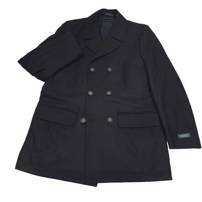 LRL Ralph Lauren Luke Black Wool Blend Double Breasted Overcoat Mens Size 44L - Image 1 of 4