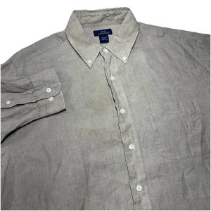Brooks Brothers 346 Leinenhemd Herren Large Beige Atmungsaktiv Vielseitig Knopfleiste - Bild 1 von 7