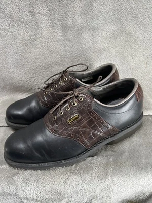 Footjoy Dryjoys Golf Shoes Mens 9 W Leather Brown Black Cleats Aquaflex 53494 - Image 1 of 4