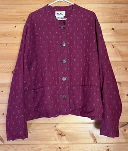 Flachs Damen große Leinen Shirt Jacke Shacket Knopfleiste Tunika Lagenlook Pflaume - Bild 1 von 13