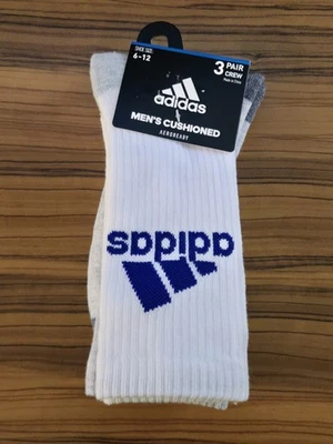 Calcetines Adidas Aeroready Crew 3Pk Blanco/Gris Onix Con Logo Azul Real Para Hombre 6-12. Foto 1 de 4