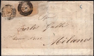 AUSTRIA: c.1850s Lombardy-Venetia 5c Examples on Wrapper to Milan - with Cancels - Picture 1 of 2