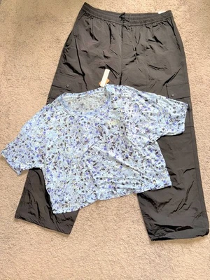 NUEVO CON ETIQUETAS ROSA por VICTORIA'S SECRET CONJUNTO DE 2 PIEZAS PANTALONES CARGO SATINADO PARACAÍDAS CAMISETA CORTA - XL Foto 1 de 4