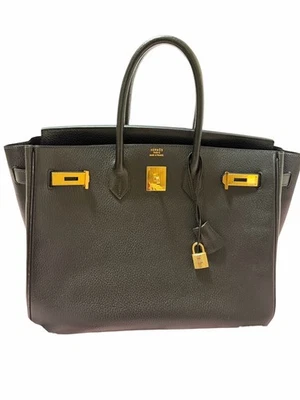 Bolso de Mano Hermes Birkin Cuero Ardenas con Herrajes Dorados 35 Negro Foto 1 de 4
