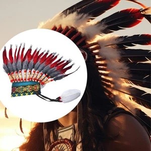 Chief Indian Hat Costume Accessories Feather Headdress for Halloween Fancy Dress - Picture 1 of 5