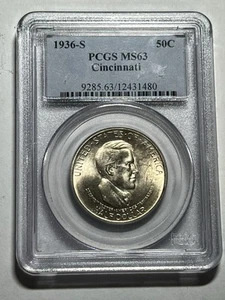 1936-S Cincinnati Half Dollar 50C PCGS MS63 Blast White - Picture 1 of 4