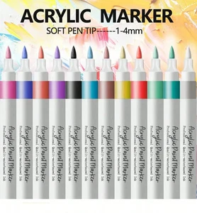 Acrylic Paint Marker ( 12Colours) Waterproof Permanent for Rock,  Glass, Wood,.. - Picture 1 of 9