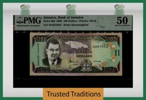 TT PK 80d 2004 JAMAICA BANK of JAMAICA 100 DOLLARS PMG 50 ABOUT UNCIRCULATED - Picture 1 of 2