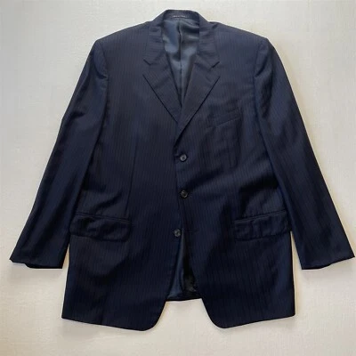 Corneliani 48L Navy Blue Stripe 100% Wool Italy Blazer Suit Jacket Sport Coat - Image 1 of 4