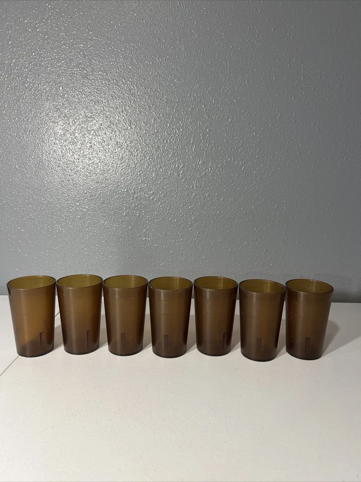 Cambro Tumblers Brown 8 oz Pebbled Ice Restaurant Glasses Cups Lot 7 Retro 70s - Image 1 of 1