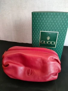GUCCI old Gucci Red Vanity Cosmetic Pouch Leather H10cm x W20cm w/Box DEFECT - Picture 1 of 15