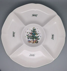 Nikko Christmas Time Happy Holiday 5 Part Divided Round Serving Tray Platter 13" - Picture 1 of 7