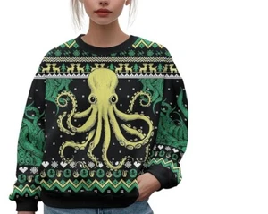 Unisex Adult Ugly Christmas Sweater Long Sleeve Shirt Octopus Black Size Large - Picture 1 of 5