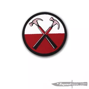 Gekreuzte Hämmer - Die Wand 3 1/2" bestickter Aufnäher - Pink - Haken & Schlaufe - Floyd - Bild 1 von 1