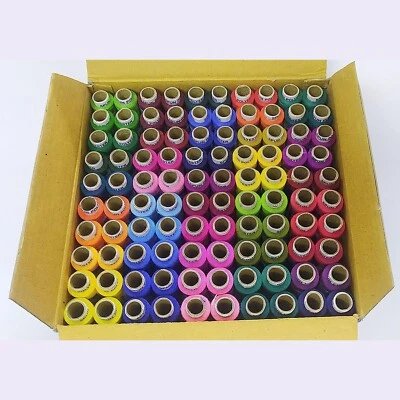 100 Pcs Set Assorted Color Polyester Thread Spool Spun Sewing Free Shipping OG - Image 1 of 3
