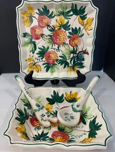 Salad Bowl w/Utensils and Serving Platter Hand Paint in Italy (Strawberries) - Picture 1 of 16
