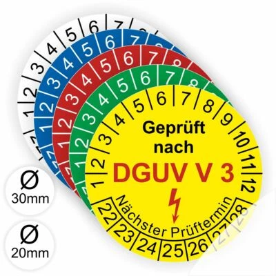 PRINTENGEL UVV Plaketten Prüfung Prüfplaketten DGUV Vorschrift 3 20-30 mm Wartung Etiketten