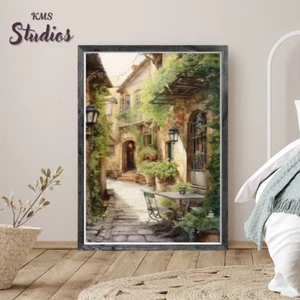 Vintage Dorf Straße gerahmtes Wandbild Poster Leinwanddruck Bild Wohndeko - Bild 1 von 8