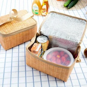 Portable Wicker Rattan Outdoor Camping Picnic Bag Food Container Basket - Picture 1 of 7