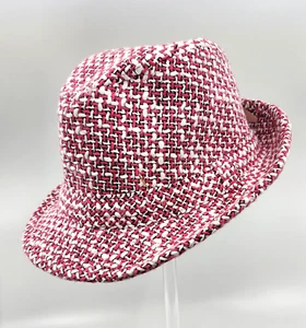 * WOW! VINTAGE PINK & WHITE WOOL BLEND TWEED FEDORA HAT * - Picture 1 of 5
