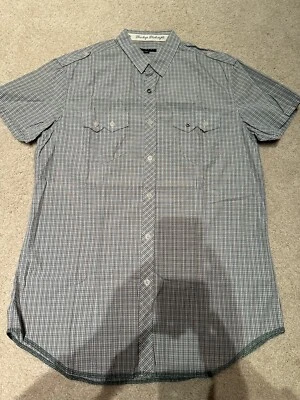 Sisley Botones Manga Corta Para Hombre M Azul Patrón Botón Acento Bolsillos en el Pecho Foto 1 de 4