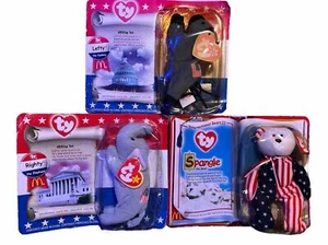 TY Beanie Baby Lefty The Donkey, Righty the Elephant and Spangle the Bear RARE - Picture 1 of 7