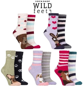 Womens Lounge Socks Patterned Cosy with Anti-Slip Grips 2 Pr - SOCKSHOP Wildfeet - Picture 1 of 11