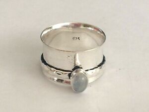 .925 STERLING SILVER PLATED MOONSTONE WIDE BAND SPINNER RING MS2668 SIZE 10.5