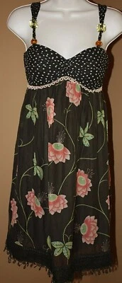 Vestido Cynthia Steffe Marrón Rosa Floral Lunares Cuentas Sin Mangas Mezcla Seda 2 Foto 1 de 4