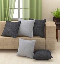 Jute Texture Square Cushion Covers Set Of 5Pcs (16 x 16 In) (Light Grey & Black)