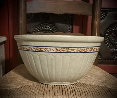 Red Wing Gray Line Rust Blue & White Spongeware Stoneware Bowl BIG 11" - Image 1 of 4