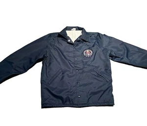 Vintage Jacket Medium Blue Windbreaker Button Up United states Of America Patch - Picture 1 of 5