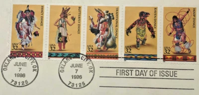 1996 FDC AMERICAN INDIAN DANCES - 5 x 32 cents - OKC Postmark - Image 1 of 2