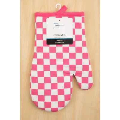 Mitones para horno MAINSTAYS Pink Check 7x11 100 % algodón carcasa Foto 1 de 4