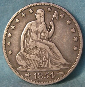 1854 Seated Liberty Silver Half Dollar Better Grade Old US Coin - Picture 1 of 4