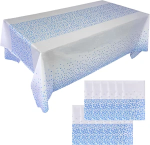 12 Pack Blue Dot Confetti Tablecloth 54" X 108" Wedding Plastic Disposable Table - Picture 1 of 9
