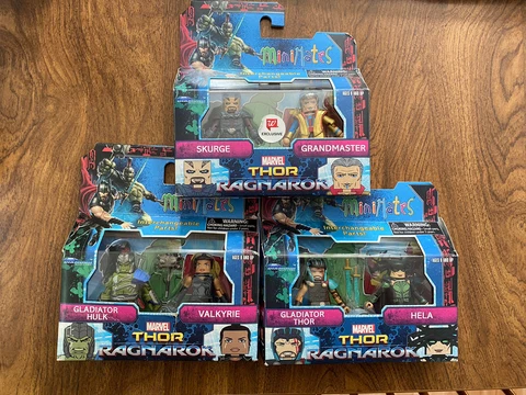 Marvel Minimates Thor Ragnarok Lot Of 3 Thor,Hulk, Valkyrie, Hela New In Box Cover