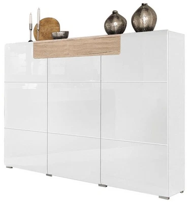 Highboard Tartu Kommode 147x39x132cm weiß Hochglanz sanremo eiche (18627) - Bild 1 von 4