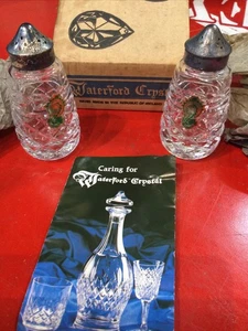 Waterford Glandore Salt & Pepper Shakers Silverplate Lids Vintage Crystal See - Picture 1 of 5