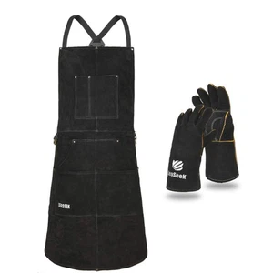 Leder Arbeitsschürze mit Handschuhen - 6 Werkzeugtaschen für Herren & Damen - Schweißer Apro... - Bild 1 von 7