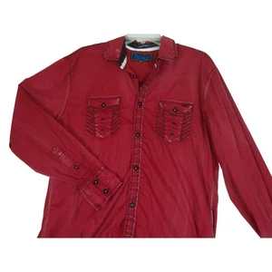 ROAR Signature Button Up Shirt Red Contrast Stitching Dyed Distressed Medium - Picture 1 of 10
