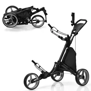Costway Folding 3 Wheels Golf Push Cart W/Bag Scoreboard Adjustable Handle Grey - Picture 1 of 8