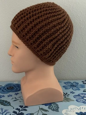 NUEVO Gorro de ganchillo hecho a mano para hombre marrón chocolate acanalado tejido toque gorra Foto 1 de 4
