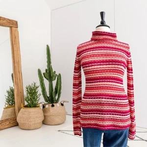 Lucky Brand Womens XL Knit Lightweight Striped Turtleneck Sweater Red Orange - Picture 1 of 8