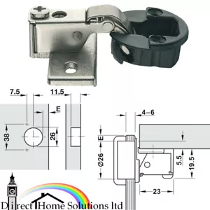 1 x Hafele Short Arm Concealed Ø26mm Cup Caravan Hinge 95° For 4-6mm Glass Door - Picture 1 of 8