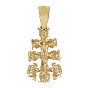 14k Yellow Gold Angels Caravaca Crucifix Cross Charm Pendant 1.1 grams - Picture 1 of 4