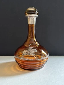 Sterling Silver Overlay Amber Glass Decanter Polo Horse Pony Art Nouveau - Picture 1 of 24